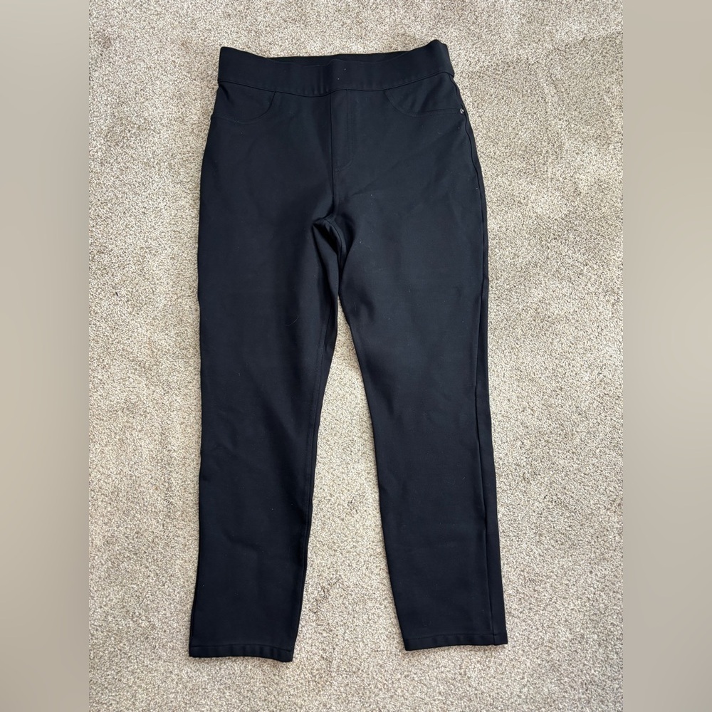 Spanx The Perfect Pant Slim Straight Ankle Pants black ponte knit fabric Large